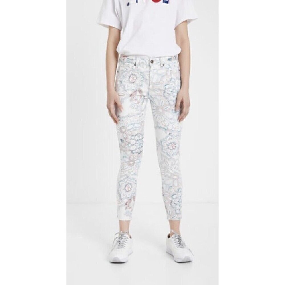 Desigual Women's Sz 36 (US Sz 4) Flora Farmer Ecru Skinny Trousers Jeans